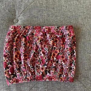 Topshop Women's Crop Floral Bandeau Top, Size 6 US Pink
